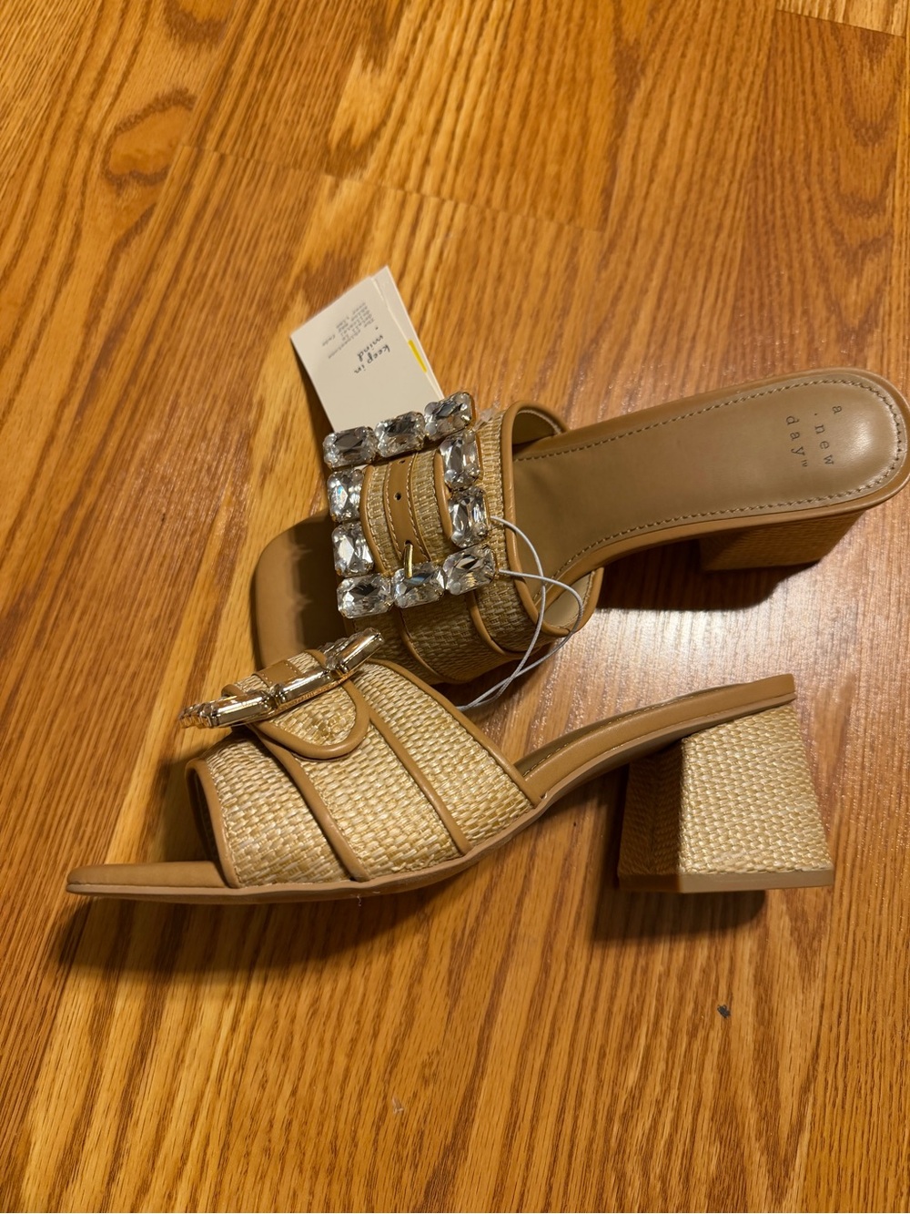 Tan Rhinestone Buckle Block Heel - Picture 5 of 5